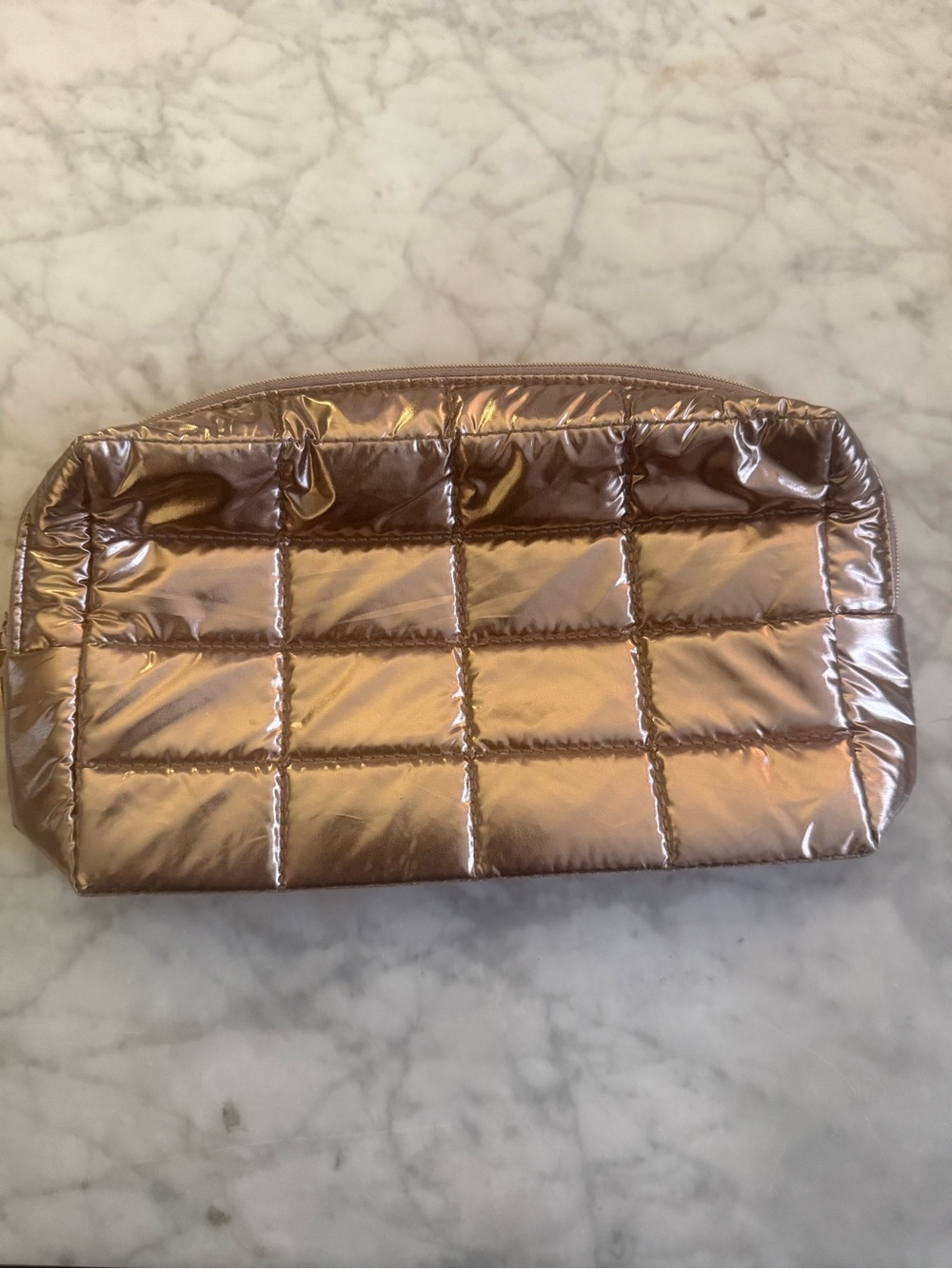 NEW Sephora Metallic Bronze Quilted Puffer Cosmetic Makeup Bag